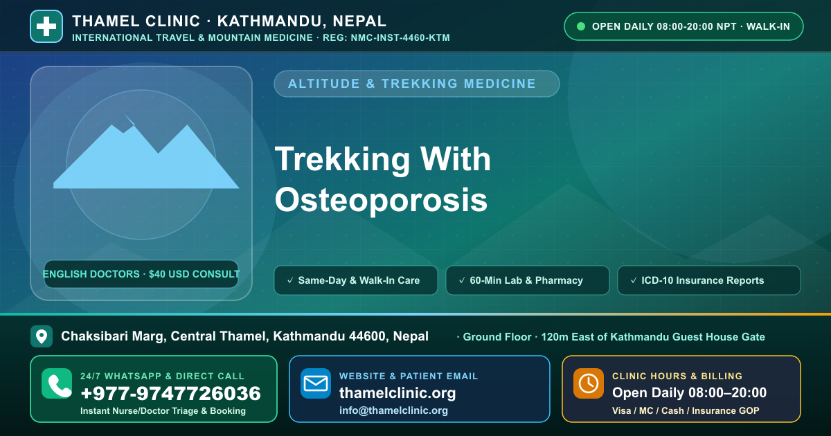 Trekking With Osteoporosis — Thamel Clinic, Chaksibari Marg, Central Thamel, Kathmandu — Call/WhatsApp +977-9747726036