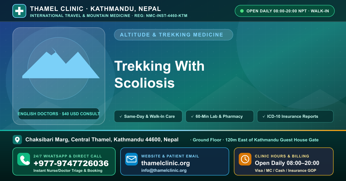 Trekking With Scoliosis — Thamel Clinic, Chaksibari Marg, Central Thamel, Kathmandu — Call/WhatsApp +977-9747726036