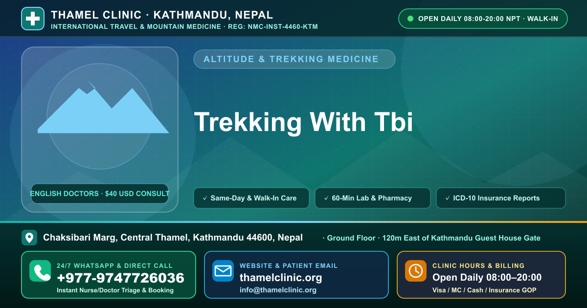 Trekking With Tbi — Thamel Clinic, Chaksibari Marg, Central Thamel, Kathmandu — Call/WhatsApp +977-9747726036